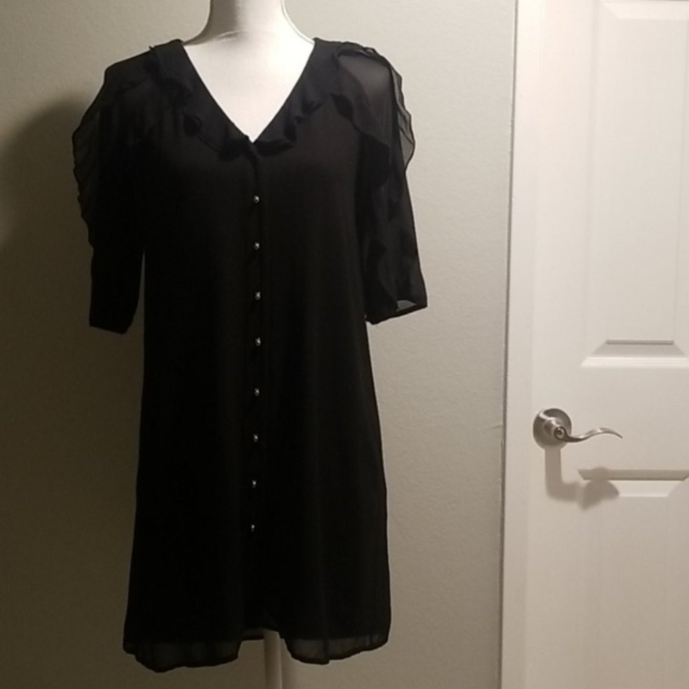 Sezane Black Ruffle V-neck Silk Dress 36 Small
